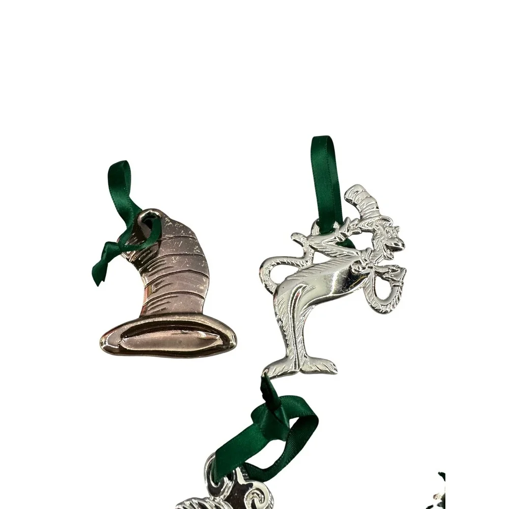 Vintage Dr Seuss Silver Plate Ornaments 9pc lot Cat in the Hat Thing Fish